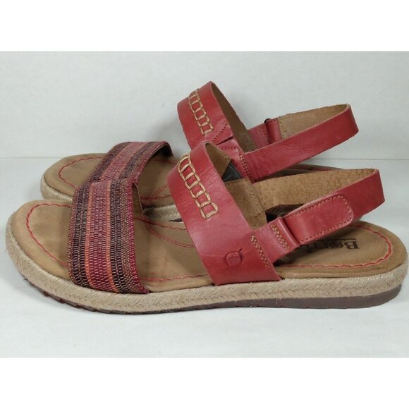 Born Women's  Size 8 Band Strappy Slingback Sandal Red Tapestry Espadrille - Picture 3 of 9